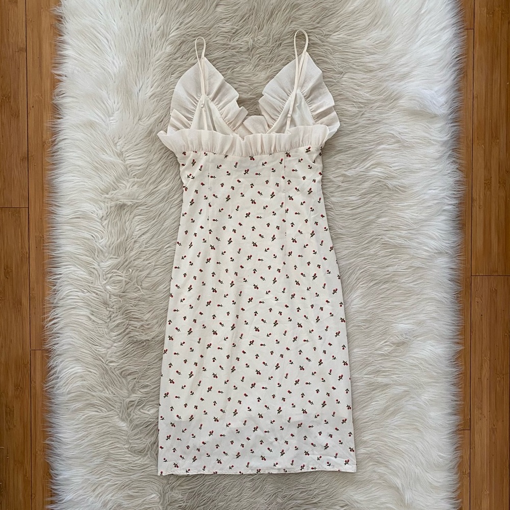 Sister Jane Reel Rose Cami Midi Dress Ruffle Neckline Cream Red Floral Print - Picture 7 of 12